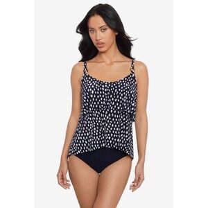 Magicsuit Grace Tankini Top Black White Spotted Ruffle High Low Size 12 NEW $136